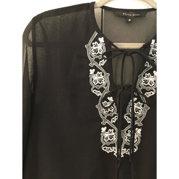 NEW Walter Baker Sheer Embroidered Peplum Top - Picture 3 of 5